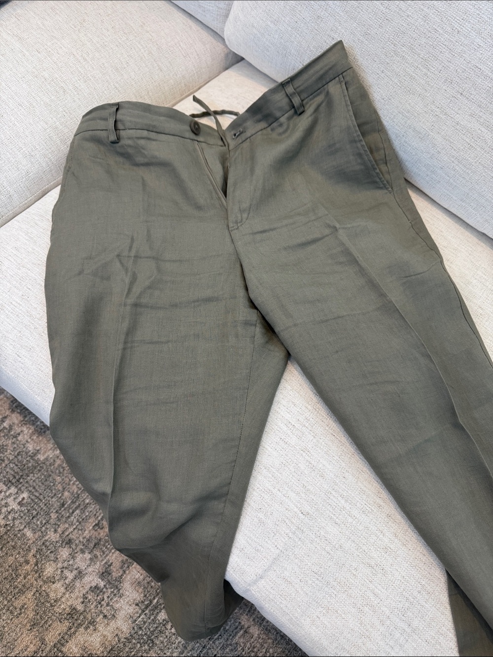 Zara Olive Green Chinos - Slim Fit linen